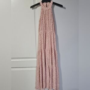Altar'd State Blush Pink Floral Halter Tiered Maxi Dress